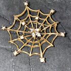 VINTAGE JEANNE GOLD TONE CRYSTAL RHINESTONE Spider Web Fly  Halloween BROOCH @@