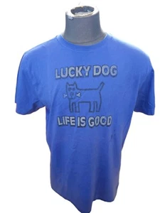 Life Is Good Shirt Mens Large Blue Classic Tee Lucky Dog Crew Neck - Picture 1 of 7