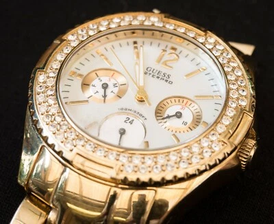 GUESS GOLD ROCK CANDY SWAROVSKI CRYSTAL LADIES MULTI DIAL WATCH G11609L - Image 1 of 4