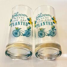 Blue Bicycle Bloom Where You Are Planted 16 oz Iced Tea Glass LOT Pint Tumbler