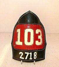 Vintage Red Leather Fireman Fire Helmet Badge Shield 103