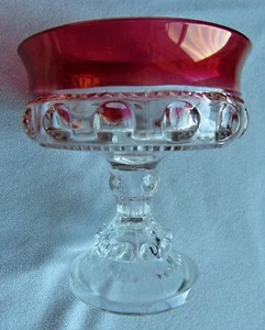 ANTIQUE HEAVY BOWL ON STEM ~CRANBERRY / PRESSED GLASS ~ 5 3/8" HIGH ~ PRISTINE - Picture 1 of 9
