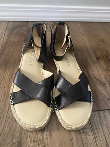 Sole Society Women Ankle Strap Espadrille Sandals Saundra Black 10M .Pre Owned - Picture 1 of 8