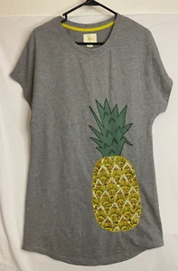 Anthropologie Maeve Shirt Dress Gray Embroidered Pineapple XS Art to Wear Casual - Picture 1 of 12