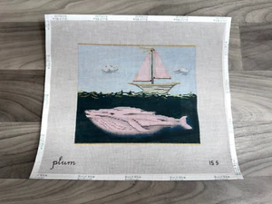 THE PLUM STITCHERY PINK WHALE AND SAILBOAT LARGE NEEDLEPOINT CANVAS CROSS STITCH - Picture 1 of 1