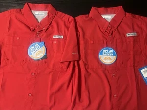 2🔥Columbia PFG Boys Size Large (14/16) Red Short Sleeve Omni-Shade Shirt - Picture 1 of 8