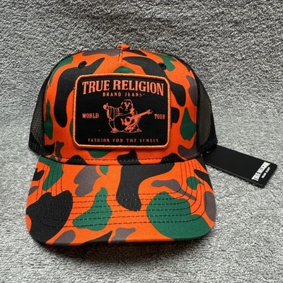 True Religion Naranja Camuflaje Concierto Parche Camionero SnapBack Sombrero NUEVO Foto 1 de 4