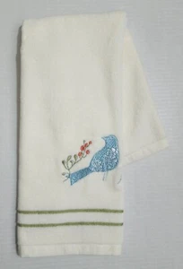 Kassa Fina Cotton Embroidered Hand Towel Terry Ivory Blue Bird 16" x 24.5" - Picture 1 of 6