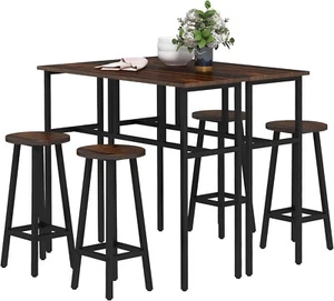 Rustic Brown Bar Table 6 Pcs Set 4 Round Counter Height Stools 2 Separate Tables - Picture 1 of 9