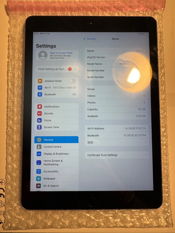 APPLE IPAD 6TH GEN 32GB WIFI SPACE GRAY (589) - Immagine 1 di 2