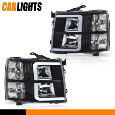 LED Bar Tube Projector Headlights DRL Fit For 07-13 Chevy Silverado 1500 2500 - Image 1 of 4