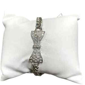 Vintage Guess Silver Bracelet ribbon with stones stones  8 inches long - Picture 1 of 9