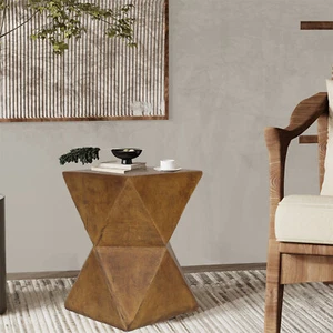 Concrete Side Table Outdoor Patio End Table Rustic Brown Accent Table Lightweigh - Picture 1 of 12