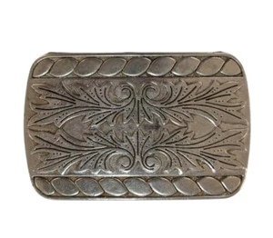 Women's Vintage 1970s Western Cowboy Silver Tone Etched Belt Buckle - Picture 1 of 7