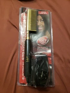 H&H Electrical Straightening Comb Medium Wide Teeth Black/Gold 5534 - Picture 1 of 2