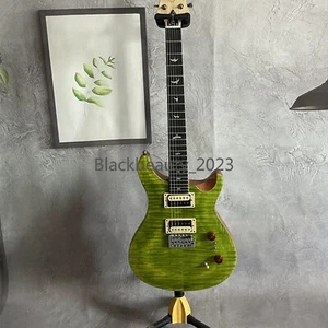 Green Flamed Maple Top Electric Guitar HH Pickups Mahogany Body Tremolo Bridge - Picture 1 of 8