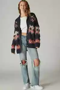 Lucky Brand Women's Shawl-Collar Intarsia-Knit Trendy Cardigan Navy Blue Multi S - Picture 1 of 12