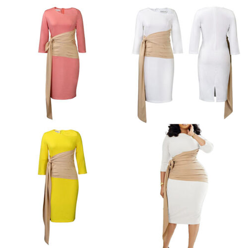 Plus Size Women's Pure Color Elegant Commuter Sheath Office Pencil Skirt Dress