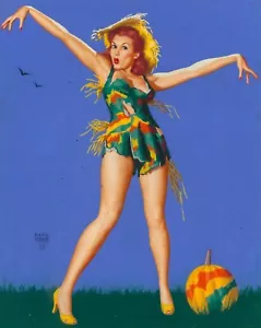 EARL MORAN Pin-up Art Poster or Rolled Canvas Print "Sexy Witch, Pumpkin" - Picture 1 of 1