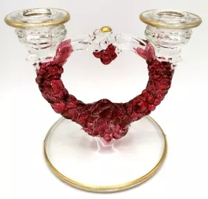 Vintage Indiana Glass Cranberry Candle Holder Garland Two Lite Grapevine - Picture 1 of 6