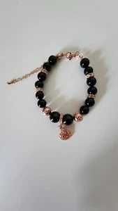 Handmade Black Obsidian With Rose Gold Charm Bracelet - Picture 1 of 4