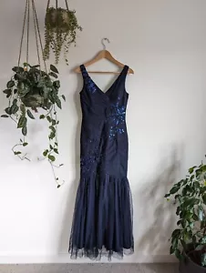 JS COLLECTION Navy Blue Mermaid Dress Size UK 6 Black Tie Wedding Guest Prom  ✨ - Picture 1 of 9