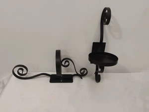 Preowned 2 Black Metal Wall Candle Holders Wall Sconce Scroll Design 12 in tall - Picture 1 of 4