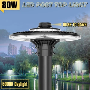 80W LED Circular Area Post Top Light Dusk to Dawn Garden Parking Lot Pole Lamp - Picture 1 of 12