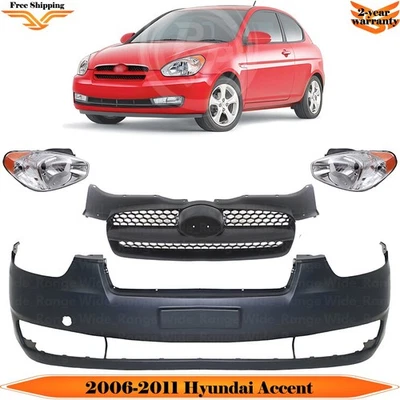 Front Bumper Cover Fascia & Grille Assembly Kit For 2006-2011 Hyundai Accent Foto 1 de 4