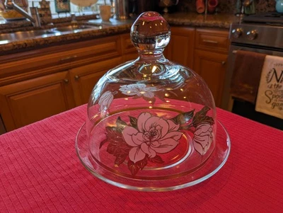 Plato cubierto con cúpula/fruta/postre floral superpuesto de plata esterlina MCM Foto 1 de 3