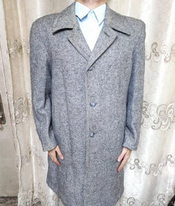 1970s Vintage handtailored all worsted tweed bespoke classic gray over coat 44R - Picture 1 of 11