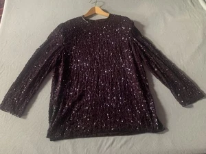 AS By RONALD JOYCE, Cruise Event-Purple Sequin-Long Sleeve-Lined-Top. M, 21”P2P - Picture 1 of 11