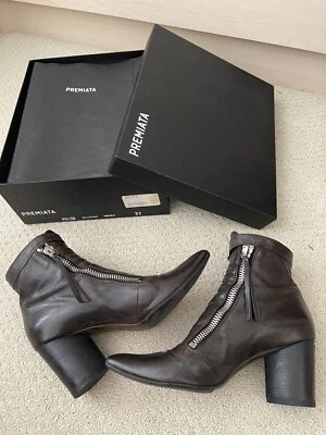 BOTINES DE CUERO NEGRO CON CREMALLERA por PREMIATA HECHOS EN ITALIANO: Talla 37, Usados Foto 1 de 4