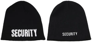 Security 3-D Black With White Letters Embroidered Beanie Skull Cap Hat - Picture 1 of 3