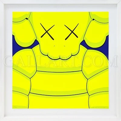 KAWS "WHAT PARTY (YELLOW)" 2020 | SIGNED SCREEN PRINT | 27X27" FRAMED | GALLART - Image 1 of 3