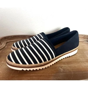 NEW Clarks Serena Paige Loafers Shoes Size 11 W Blue White Stripe Casual - Picture 1 of 11