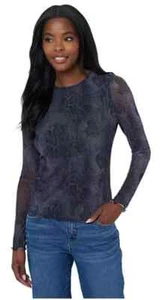 Edited by Remi Bader Womens Size S Long Sleeve Mesh Top Snake Print Black Gray - Picture 1 of 4