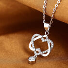 Women Silver Double Heart Zircon Crystal Pendant Chain Necklace Jewelry Gift
