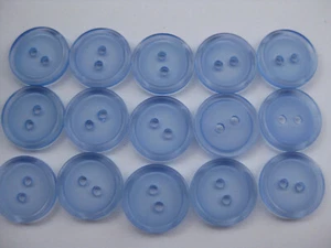 15mm Small Pretty Clear Blue Translucent 2 hole Raised Edge Sewing Buttons Set15 - Picture 1 of 6
