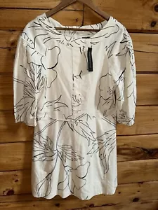 Banana Republic LINEN BLEND MINI DRESS stone washed tropical print 12 puff NWT - Picture 1 of 13