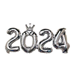 1X New Year 2024 Number Crown Foil Balloon Happy Christmas Party Decorations
