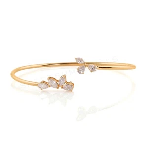 1.05 Ct Lab Grown CVD Pear Marquise Diamond Cuff Bangle 18k Yellow Gold Bracelet - Picture 1 of 9