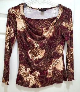 Susan Lawrence Petite Women's PL Long Sleeve Top Burgundy Paisley Pattern - Picture 1 of 5
