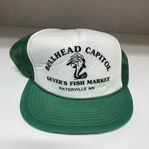 VTG Foam Roped Bullhead Geyser’s Fish Market Green Trucker Hat Cap SnapBack Nice - Picture 1 of 8