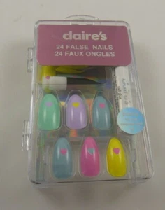 Claire's faux nails stiletto pastel colors Easter hearts summer - Picture 1 of 5