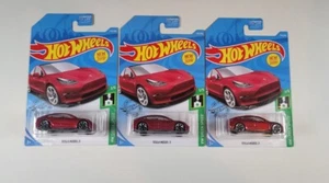 Hot Wheels Tesla Model 3 Red - HW Green Speed 1/5 Lot Of 3 - Picture 1 of 7