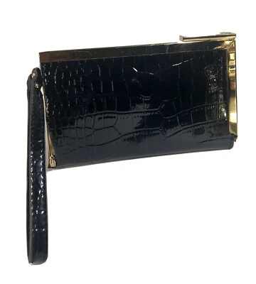 Anne Klein 腕带黑色 Croc 专利标志扣金色五金扩展 — 第 1/4 张图片