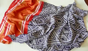 LUCKY BRAND 27" x 80" 100% SILK Rectangle Shawl Scarf Wrap blue, white, orange - Picture 1 of 7
