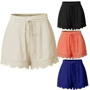 Women Lace Elastic Waist Drawstring Shorts Summer Beach Loose Hot Pants Bottoms - Picture 1 of 9