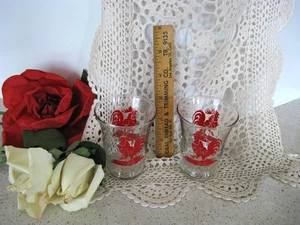 1960's Libbey Red Rooster Juice Glasses Barware 3” MCM Set Of 2 Vintage Glass - Picture 1 of 4